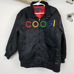 Coogi black bomber jacket spell out logo front